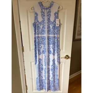 Lilly Pulitzer Wellington Blue white Maxi Dress sz M NWT $228 slits, sleeveless